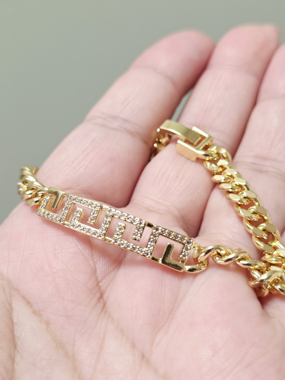 18k Gold Plated Greek Key Pave Chain Bracelet - Women's Gold Bracelet